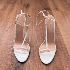 La Femme White Patent Ankle-Strap Stiletto Heels